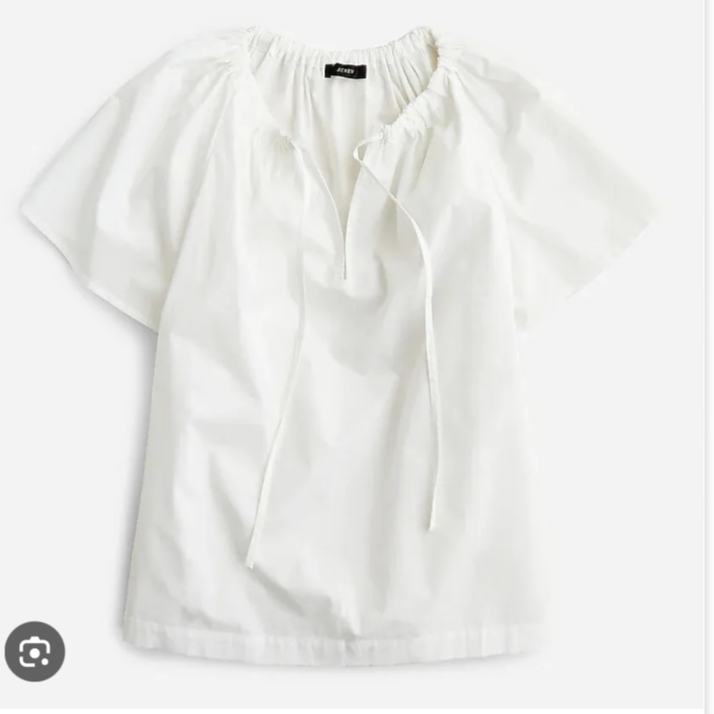 J Crew Poplin Tie Neck Top in White